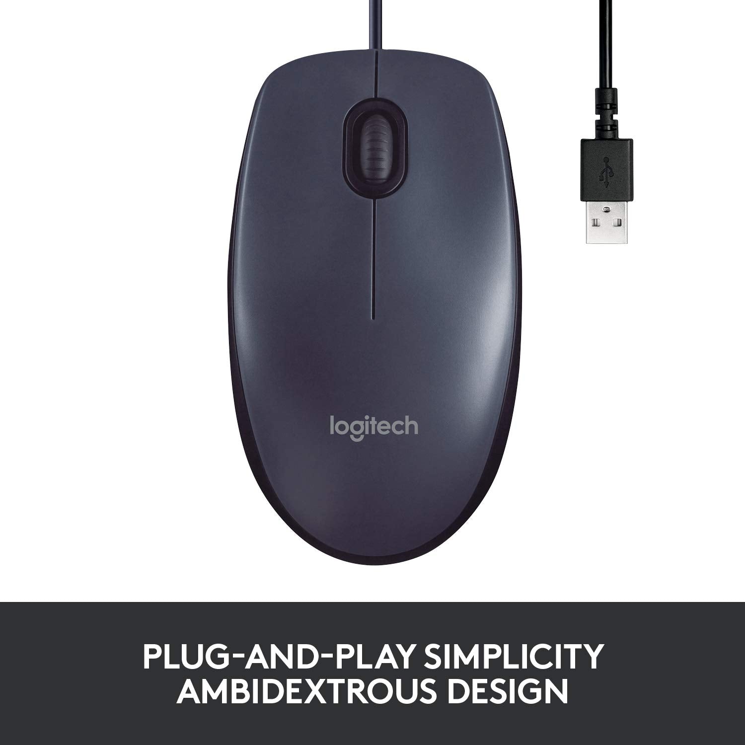 Logitech B100 Wired Mouse Comfortable Ambidextrous Design
