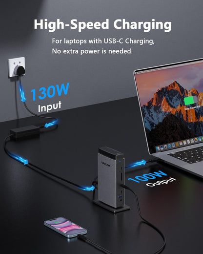 WAVLINK DisplayLink Docking Station for Three Monitors 130W