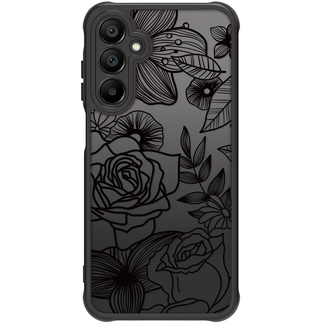 Samsung Galaxy A16 5G Case Black Line Art Floral Rose Pattern Heavy Duty PC