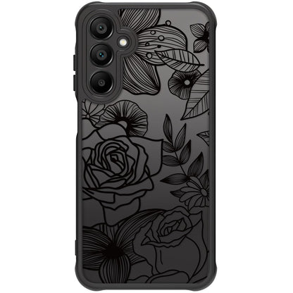 Samsung Galaxy A16 5G Case Black Line Art Floral Rose Pattern Heavy Duty PC
