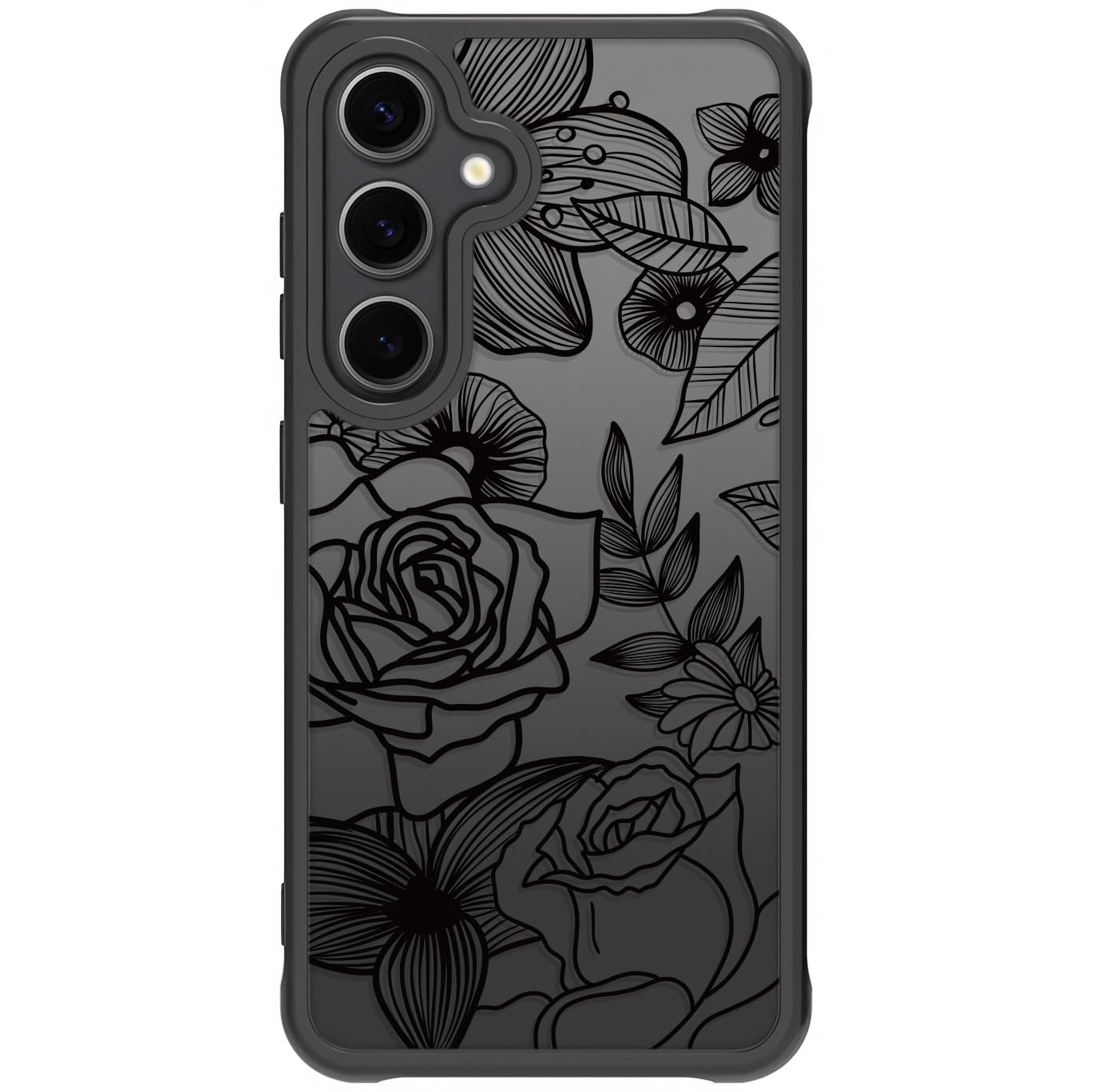 Samsung Galaxy A16 5G Case Black Line Art Floral Rose Pattern Heavy Duty PC