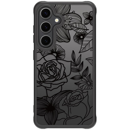 Samsung Galaxy A16 5G Case Black Line Art Floral Rose Pattern Heavy Duty PC