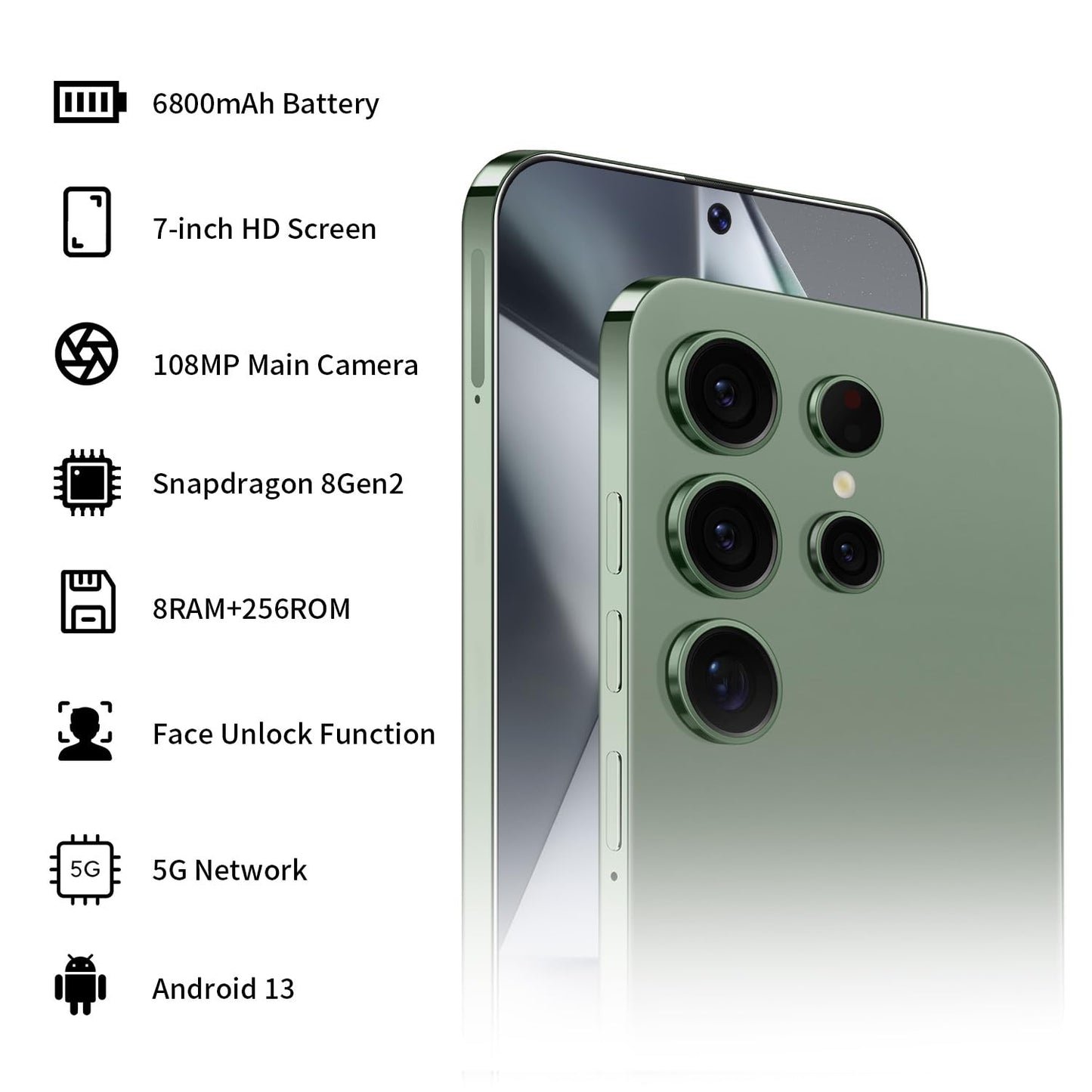 Unlocked S24 Ultra Android Phone 5G 6800mAh Dual SIM 108MP Camera Titanium Black