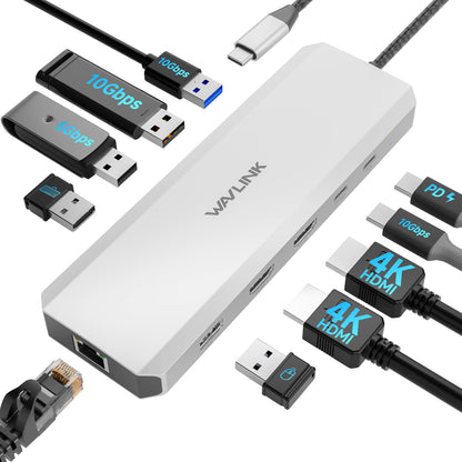 WAVLINK 10-In-1 Laptop Docking Station Dual HDMI 100W PD