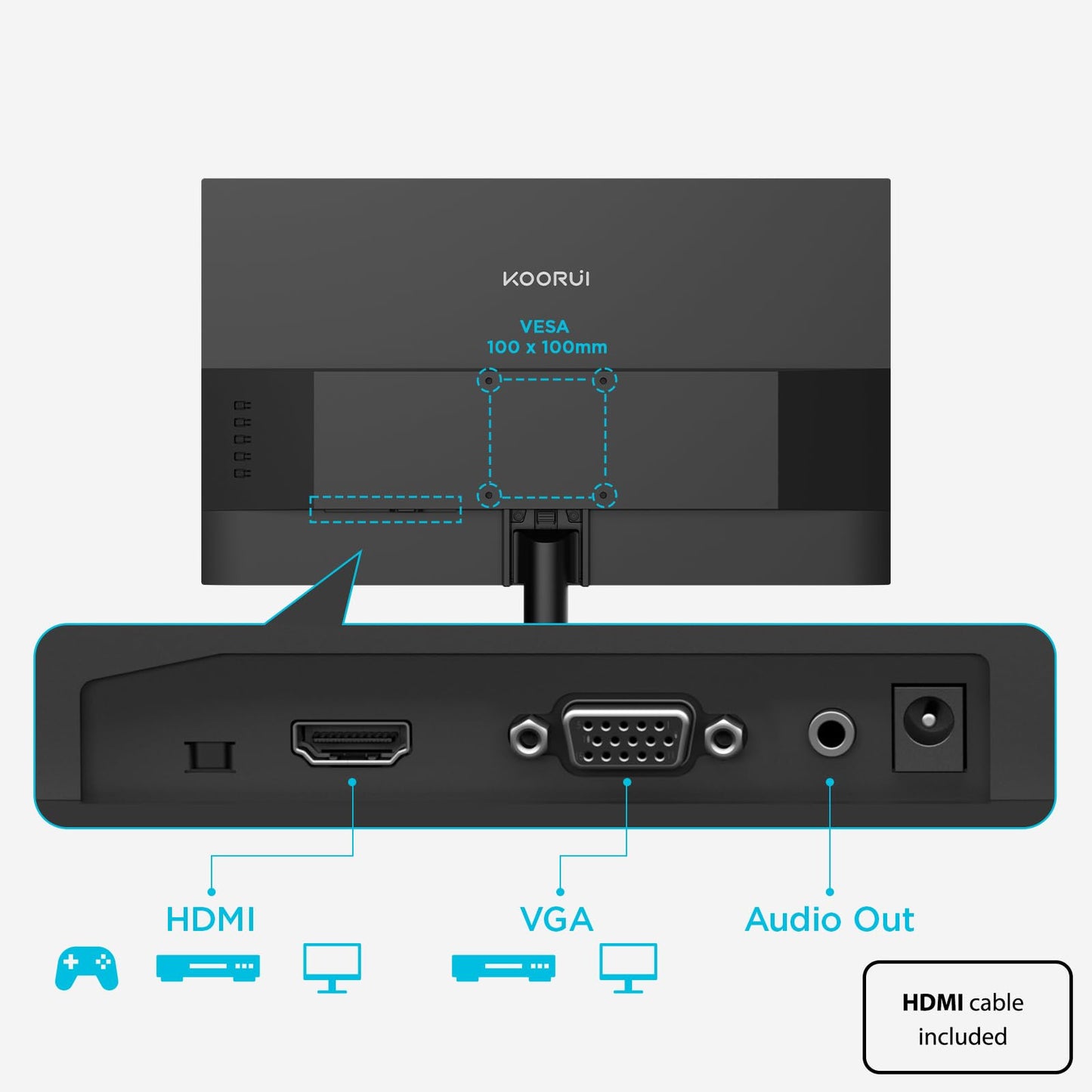 KOORUI 27 Inch IPS Monitor 1080p 100Hz HDMI VGA VESA Tilt