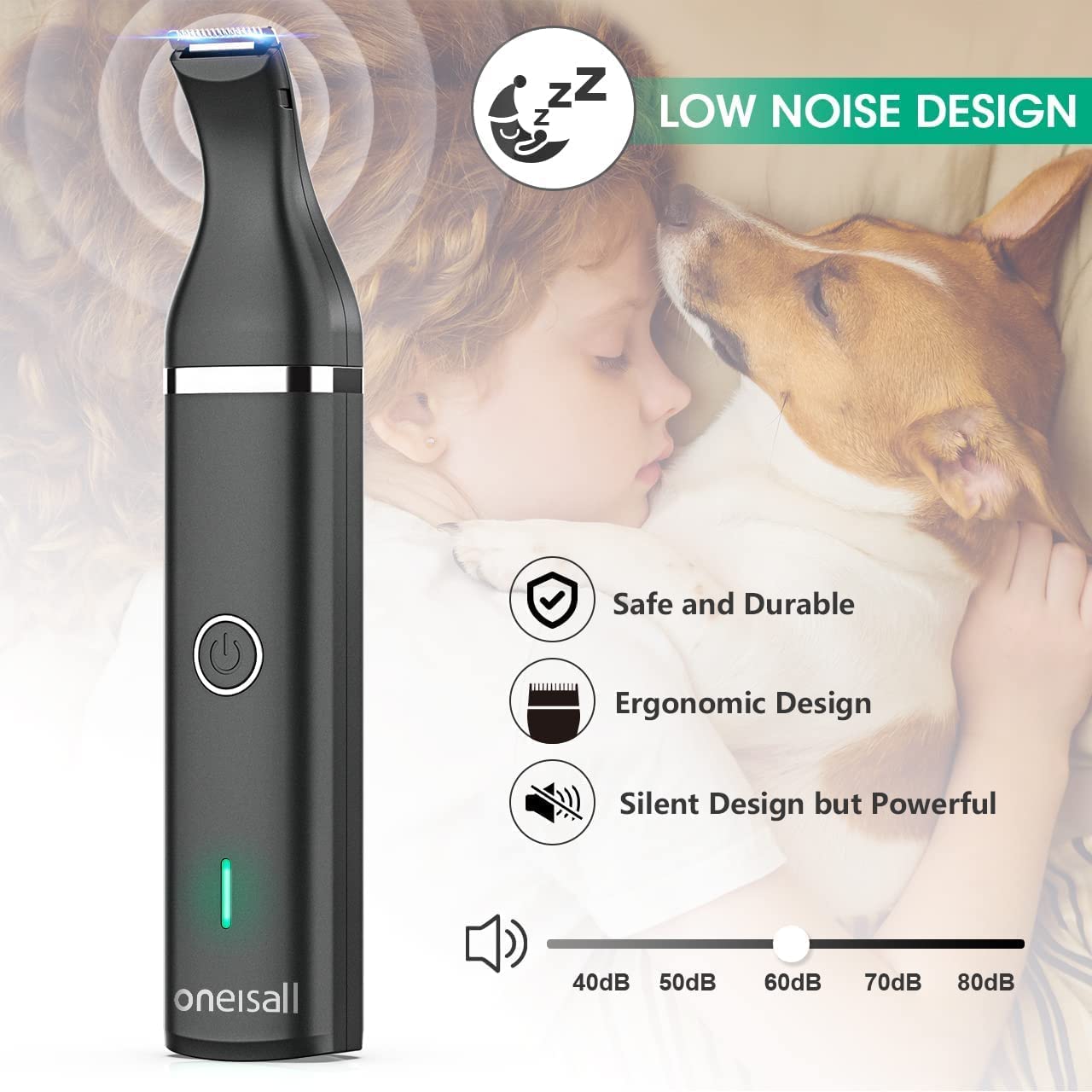 Oneisall Dog Clippers Cordless Low Noise Grooming Trimmer