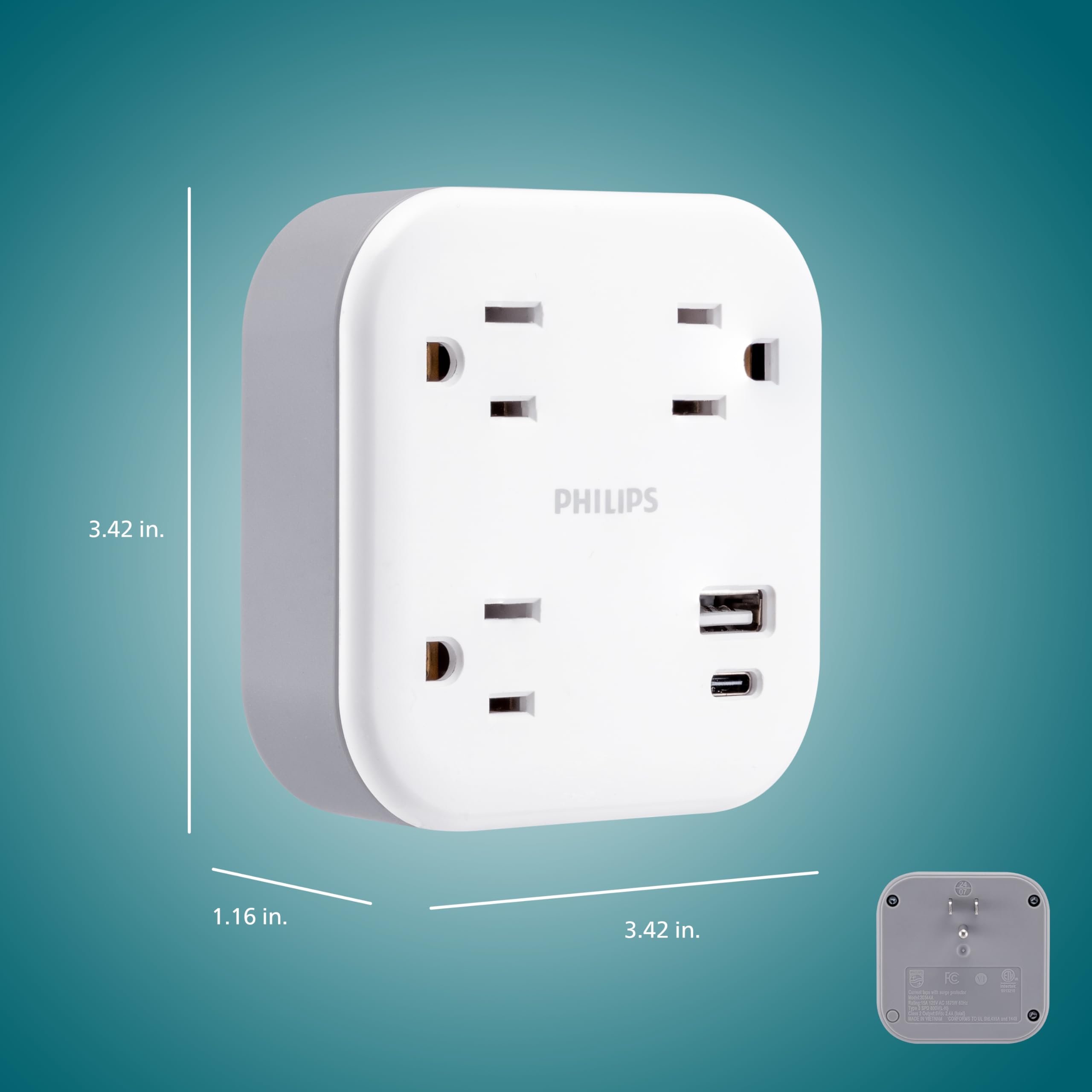 Philips EZFit 3 Outlet Surge Tap With USB Charging Now