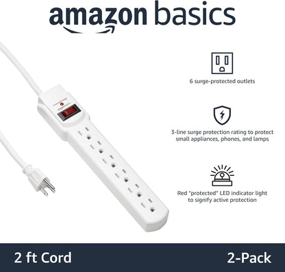 Amazon Basics Two Pack Surge Protector Power Strip 200J