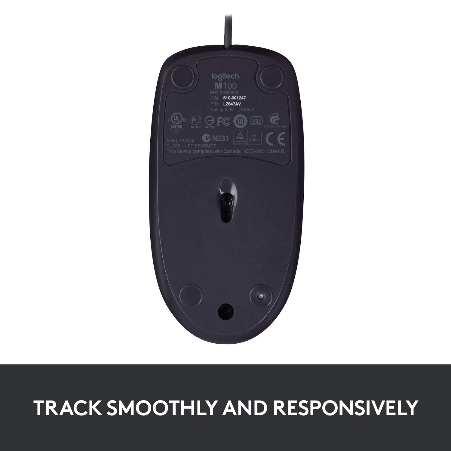 Logitech B100 Wired Mouse Comfortable Ambidextrous Design