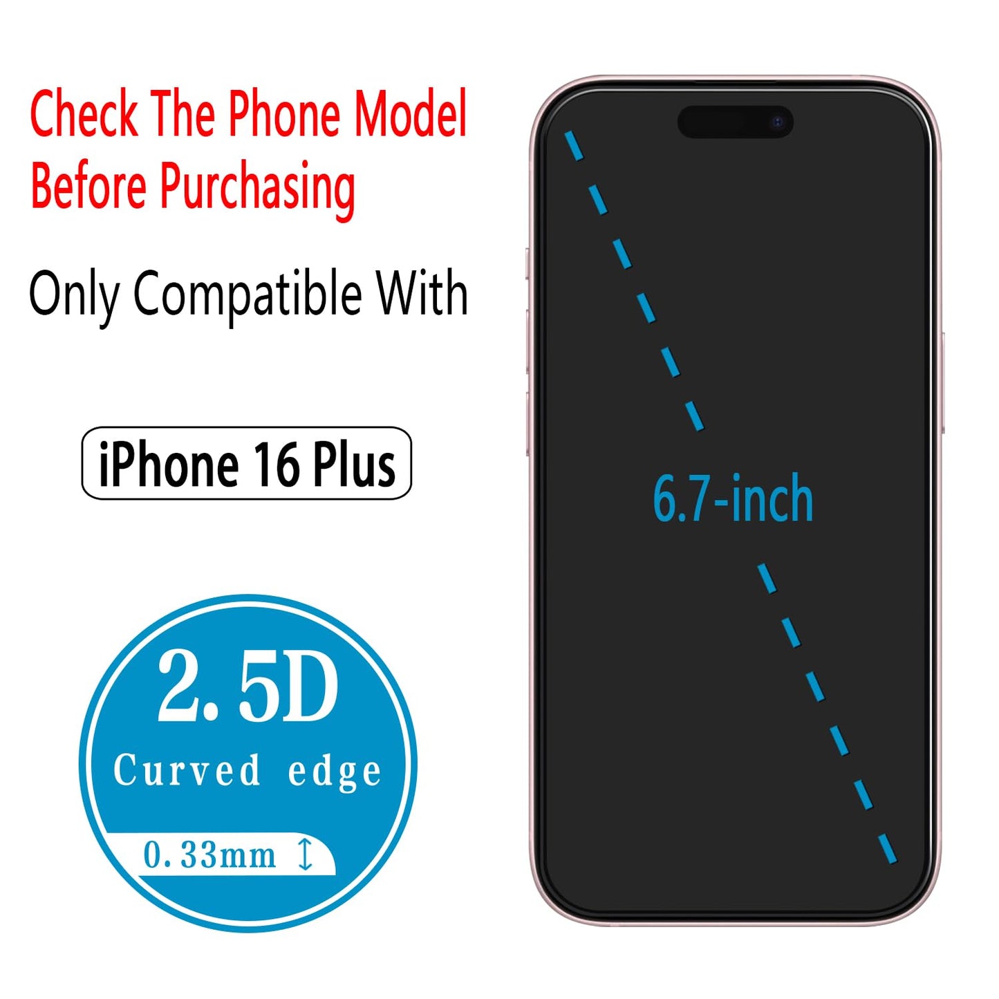 2 Pack iPhone 16 Pro Max 6.9 Inch Tempered Glass Screen Protector Full Coverage