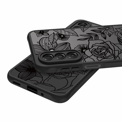 Samsung Galaxy A16 5G Case Black Line Art Floral Rose Pattern Heavy Duty PC