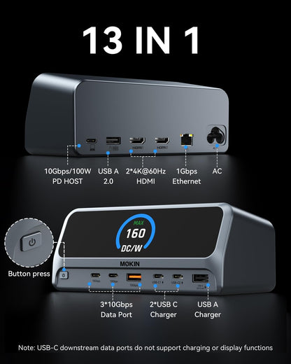 MOKiN 13 In 1 USB C Laptop Docking Station With LCD Display