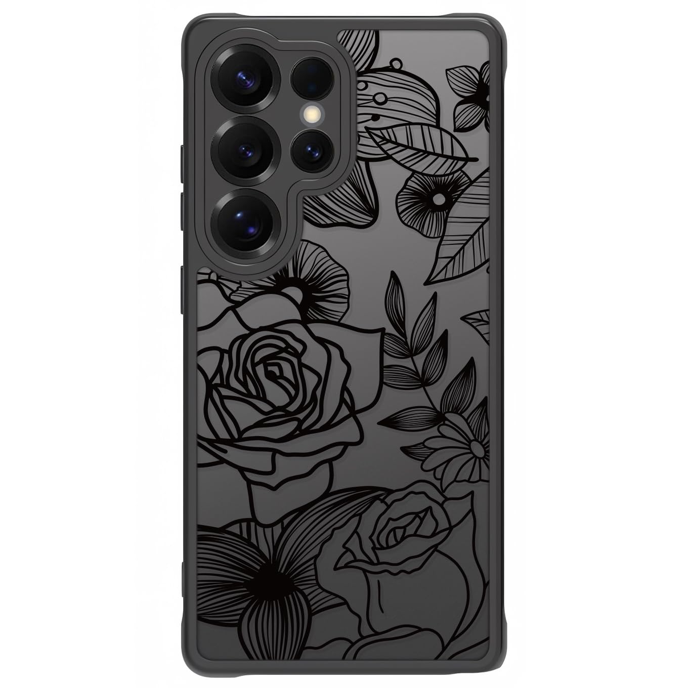 Samsung Galaxy A16 5G Case Black Line Art Floral Rose Pattern Heavy Duty PC