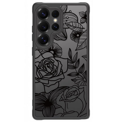 Samsung Galaxy A16 5G Case Black Line Art Floral Rose Pattern Heavy Duty PC