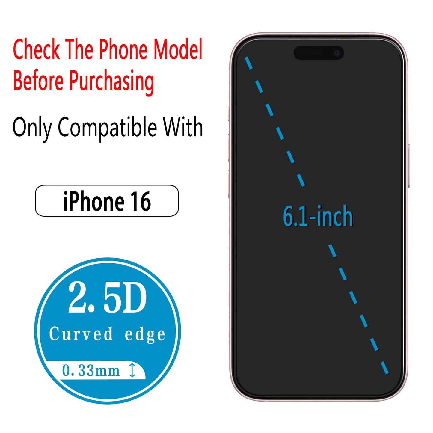 2 Pack iPhone 16 Pro Max 6.9 Inch Tempered Glass Screen Protector Full Coverage