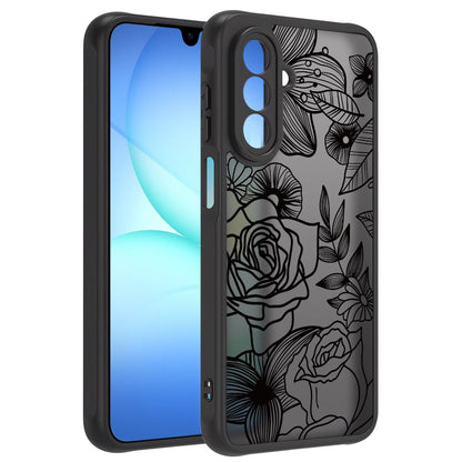 Samsung Galaxy A16 5G Case Black Line Art Floral Rose Pattern Heavy Duty PC