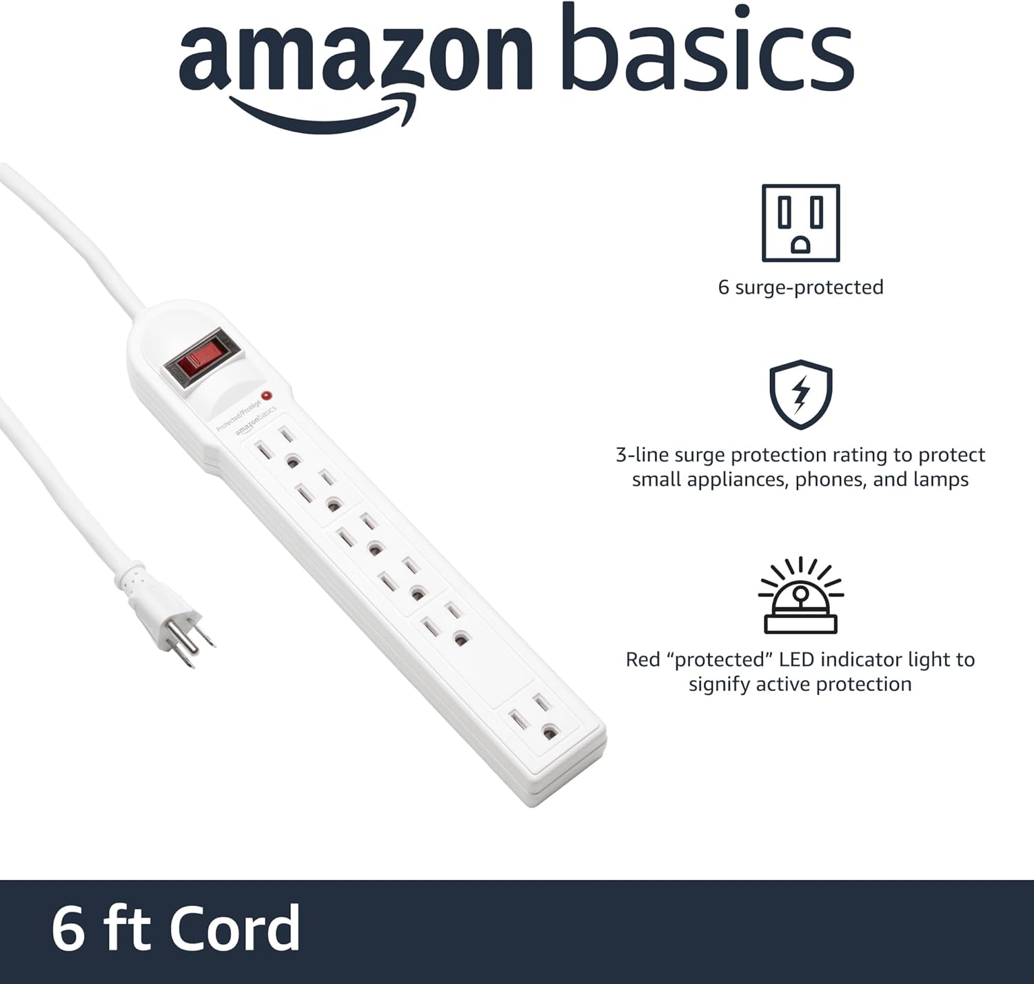 Amazon Basics Surge Protector Power Strip With LED Indicator