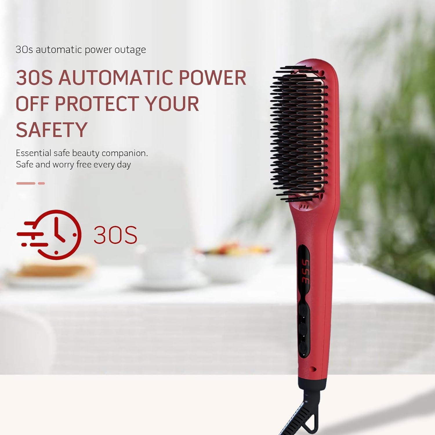 Megawise Pro Ceramic Hair Straightener Brush with Fast Heating