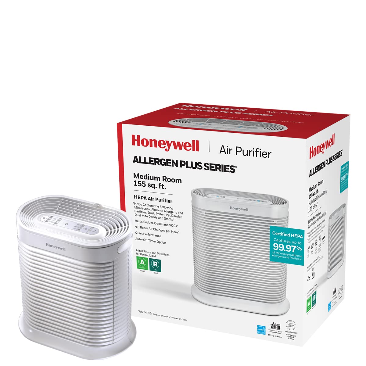 Honeywell HEPA Air Purifier for Large Rooms Reduces Allergens