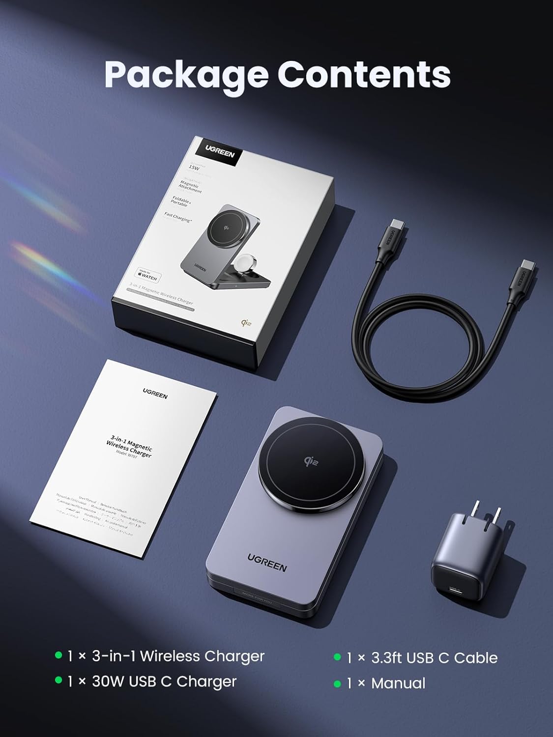 UGREEN MagFlow 3-in-1 Wireless Charger Station for iPhone