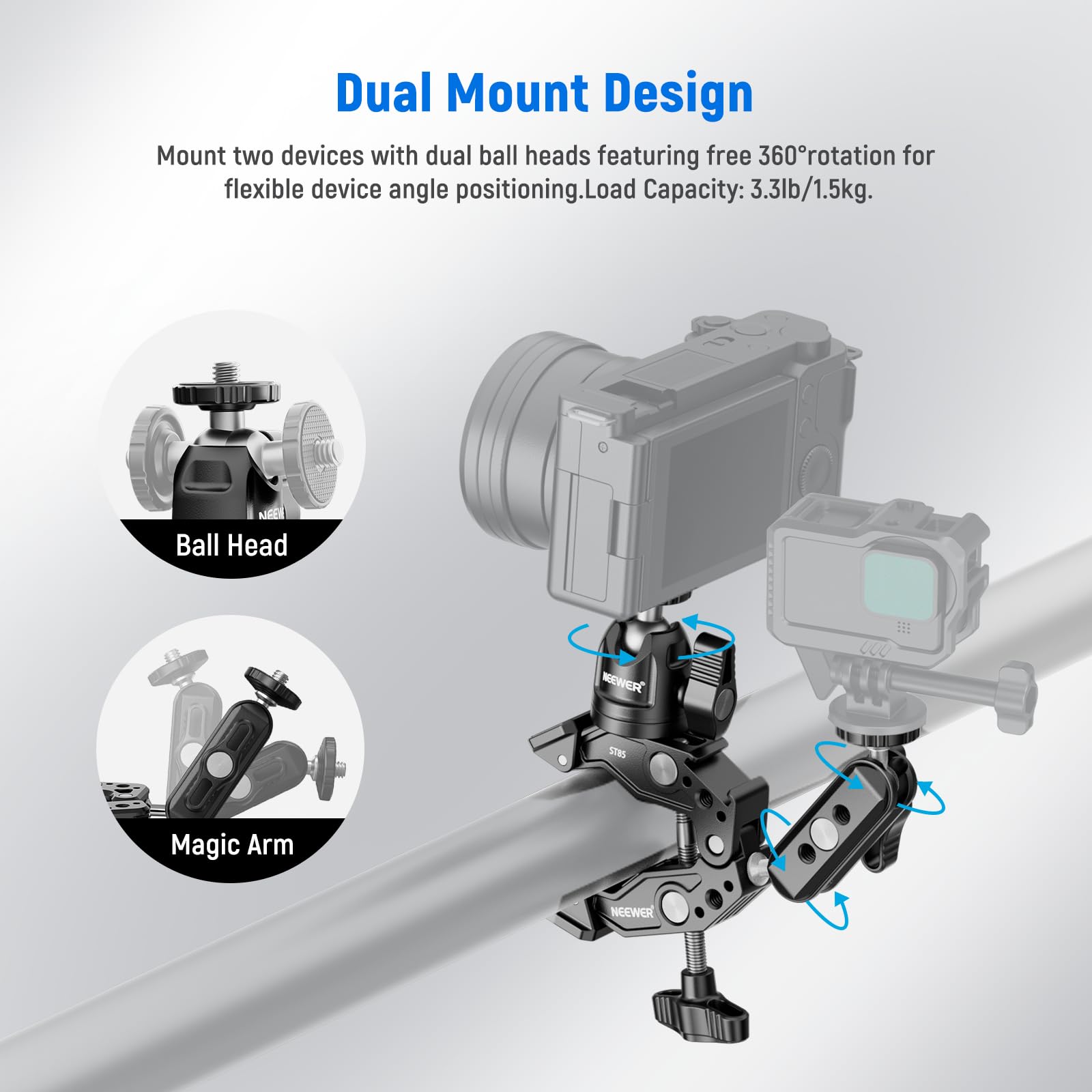 Neewer Super Clamp with Dual Ballhead Magic Arm