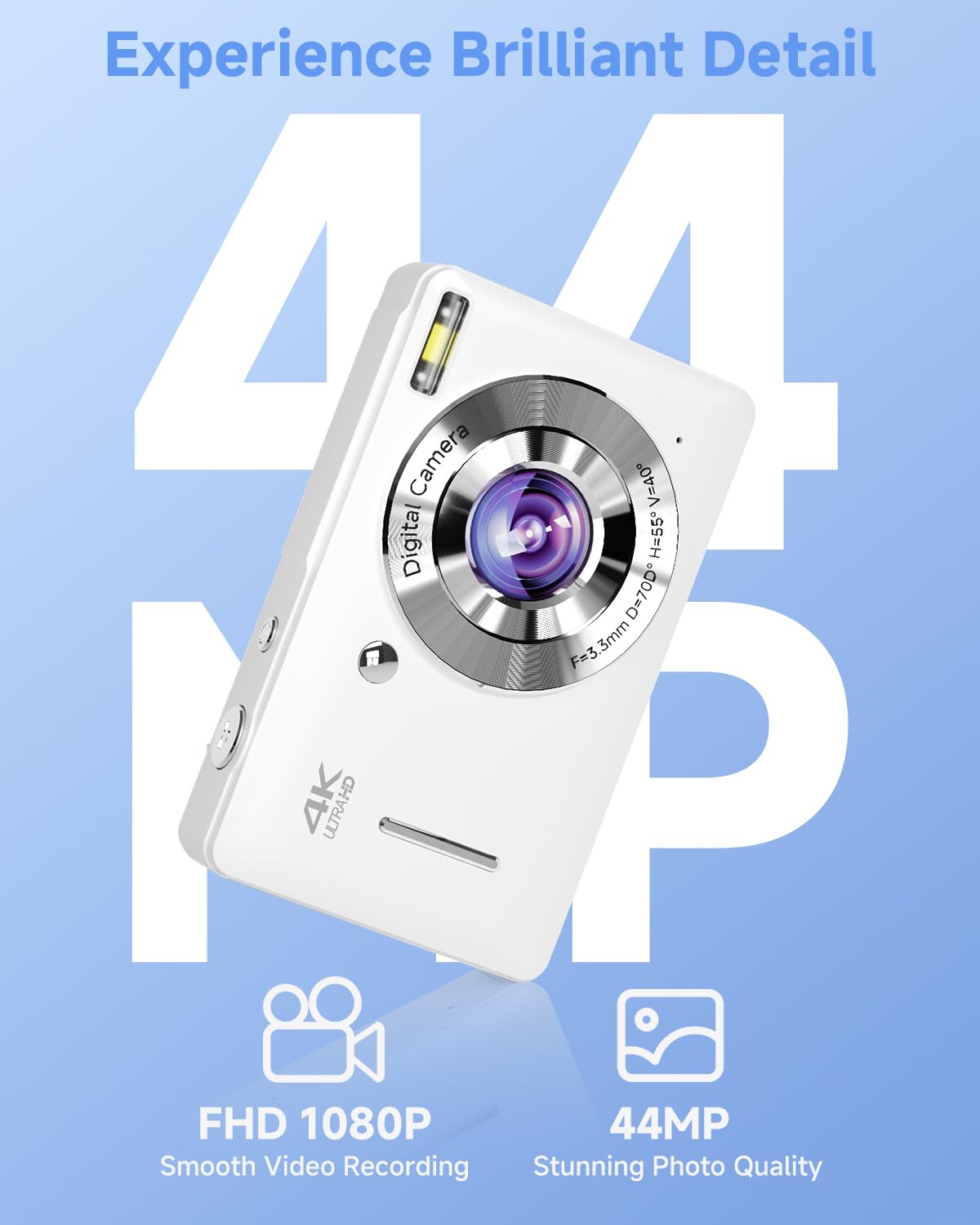 44MP Compact Digital Camera with 16X Zoom for Kids