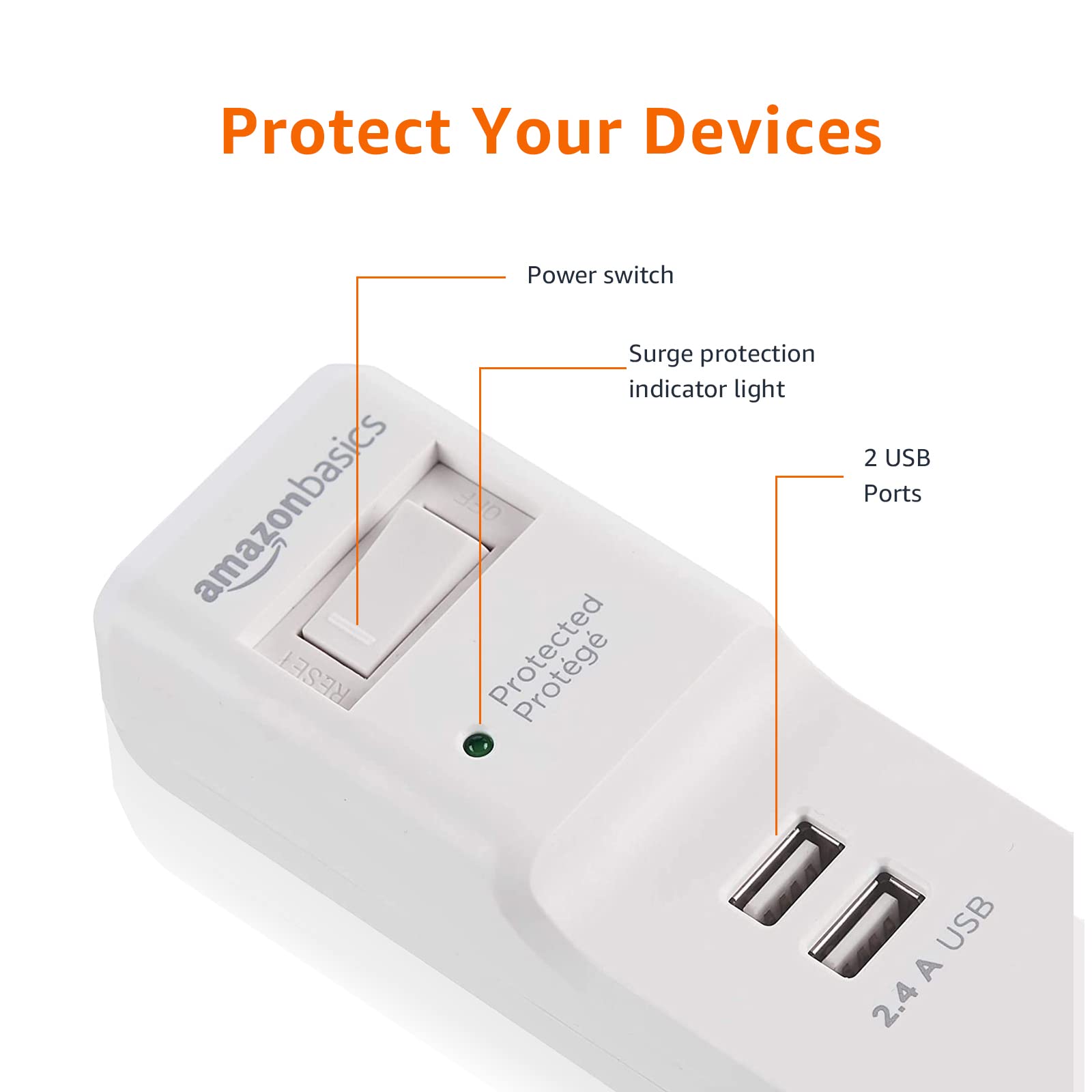 Amazon Basics Surge Protector Power Strip With USB Ports