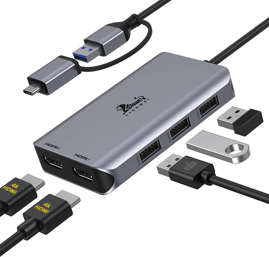 USB C Docking Station Dual Monitor 4K HDMI Hub 6 In 1