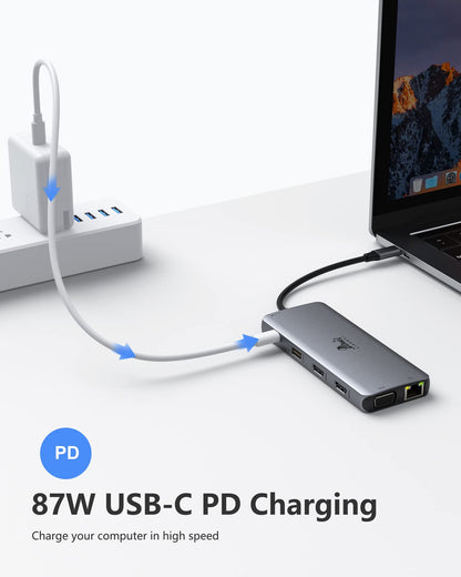 USB C Docking Station Dual Monitor 4K HDMI Hub 6 In 1
