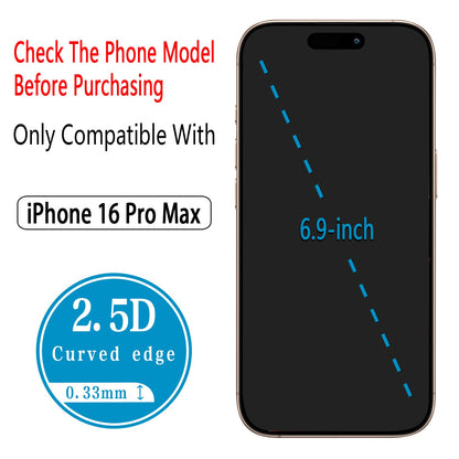 2 Pack iPhone 16 Pro Max 6.9 Inch Tempered Glass Screen Protector Full Coverage