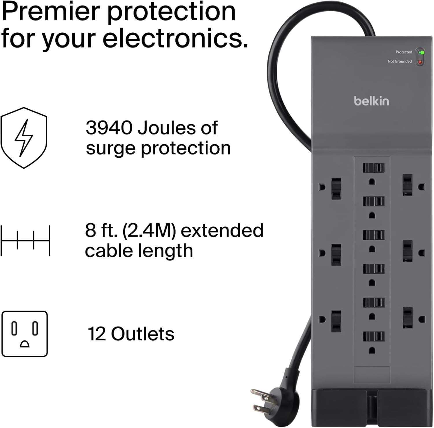 Belkin 12 Outlet Surge Protector Power Strip With 8ft Cable