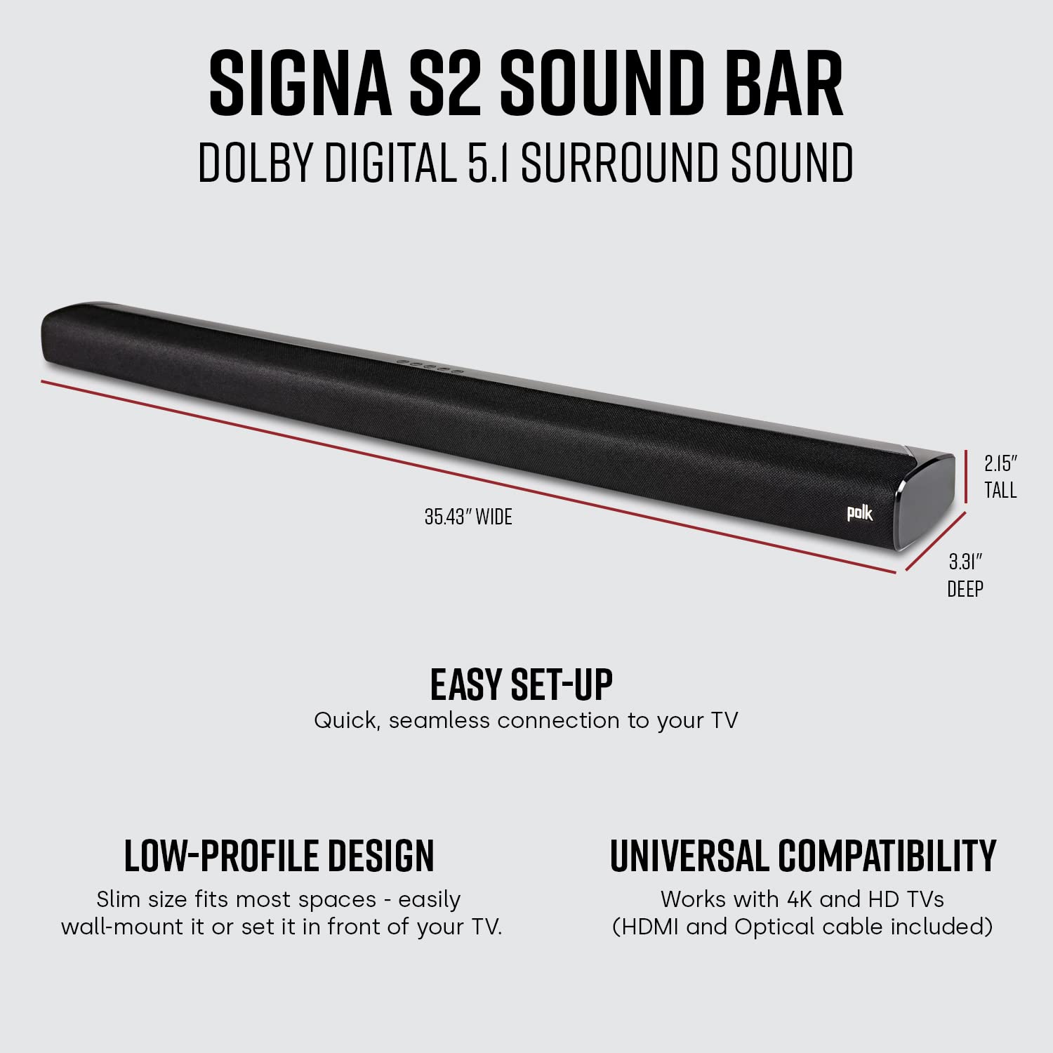 Polk Audio Signa S2 Sound Bar with Wireless Subwoofer