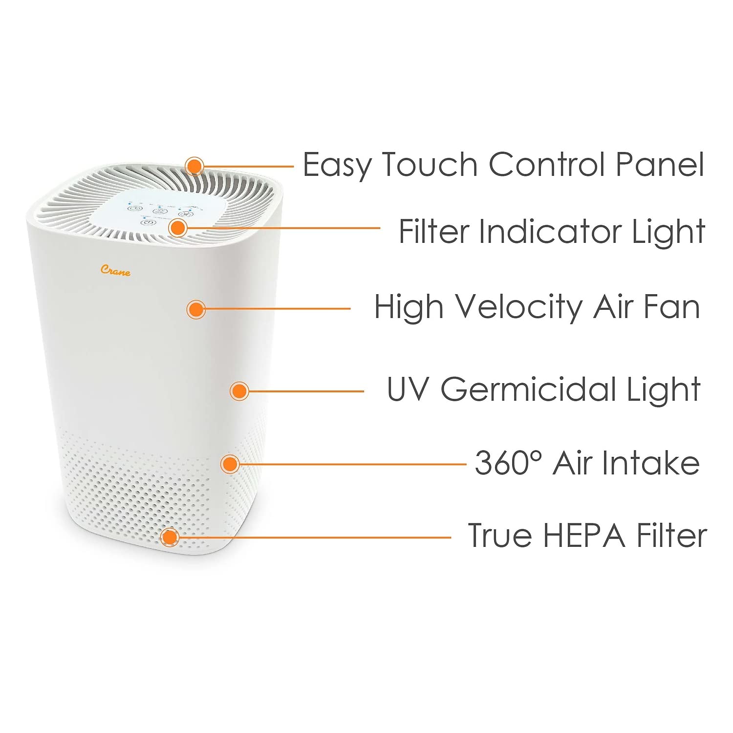 Crane HEPA Air Purifier with UV Lamp for Clean Air