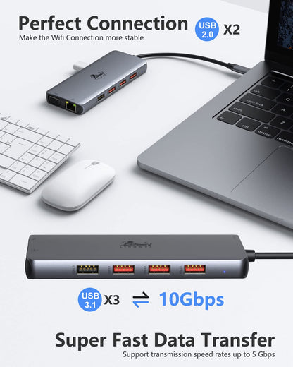 USB C Docking Station Dual Monitor 4K HDMI Hub 6 In 1