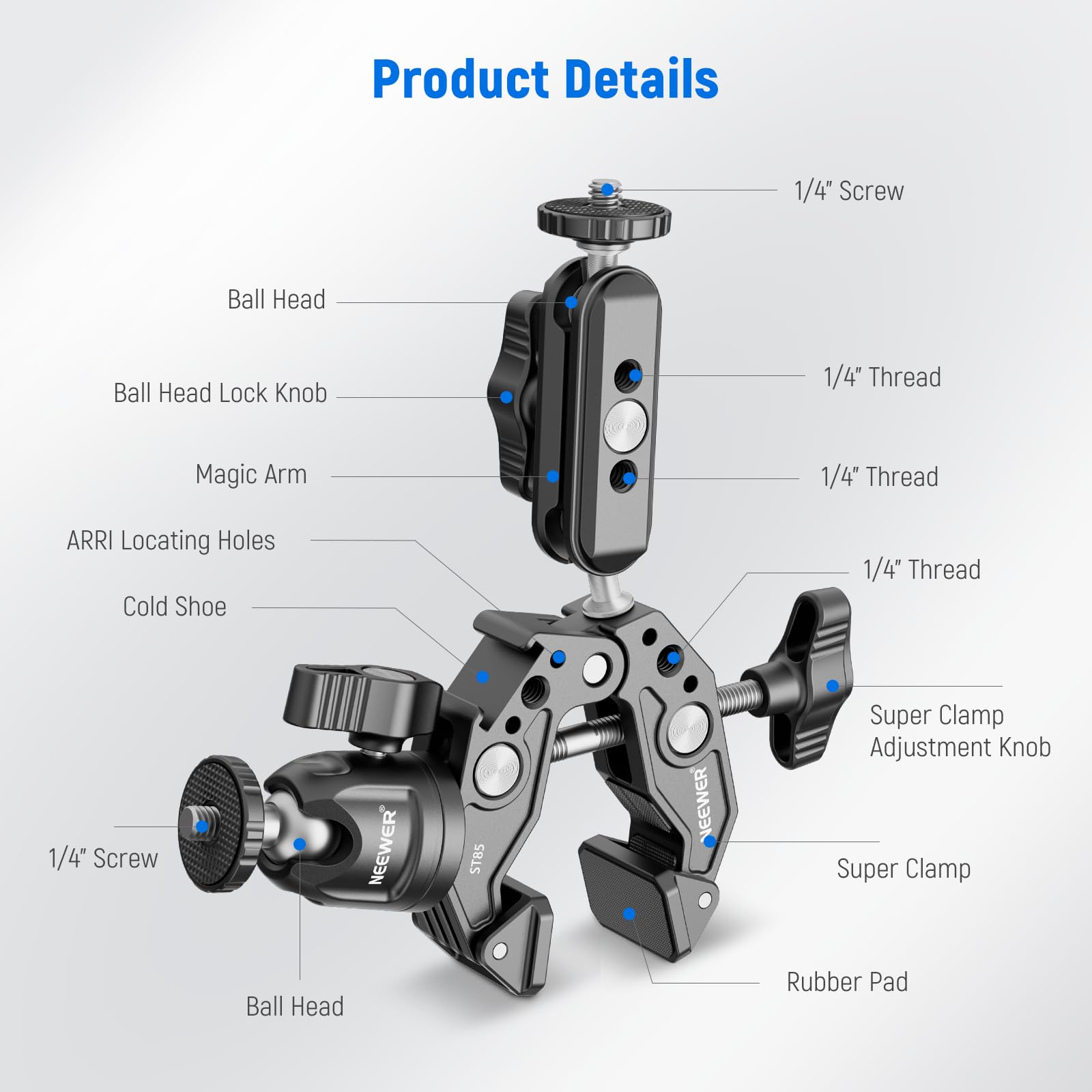 Neewer Super Clamp with Dual Ballhead Magic Arm