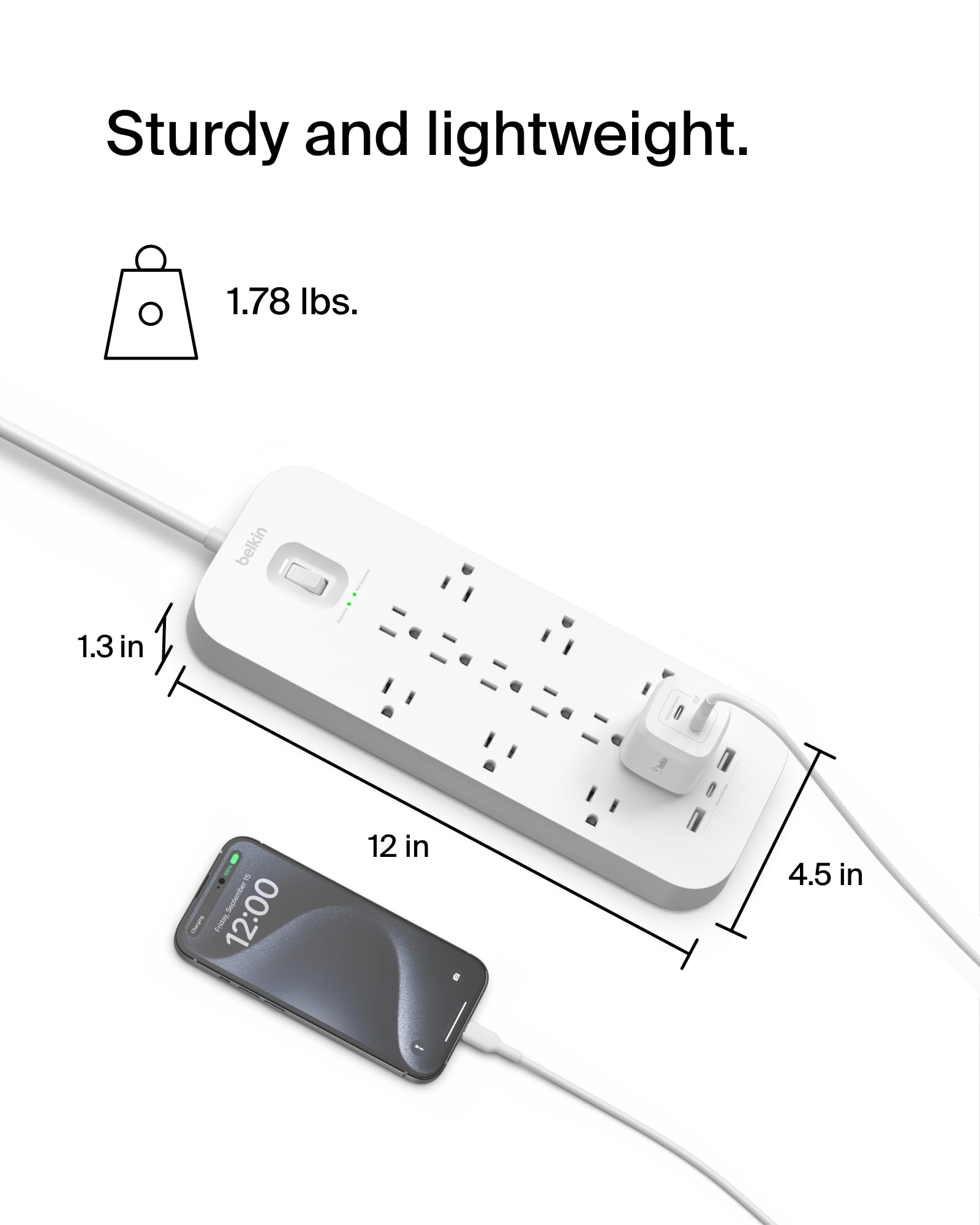 Belkin 12 Outlet Surge Protector Power Strip USB C Safe