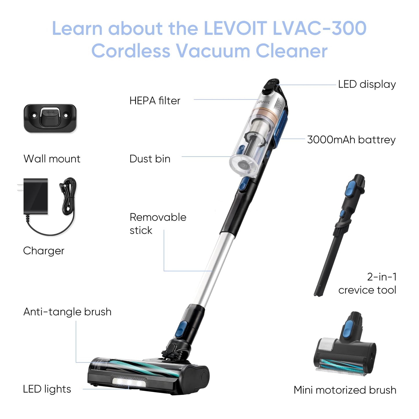 Levoit Cordless Vacuum Cleaner with Tangle Resistant Design