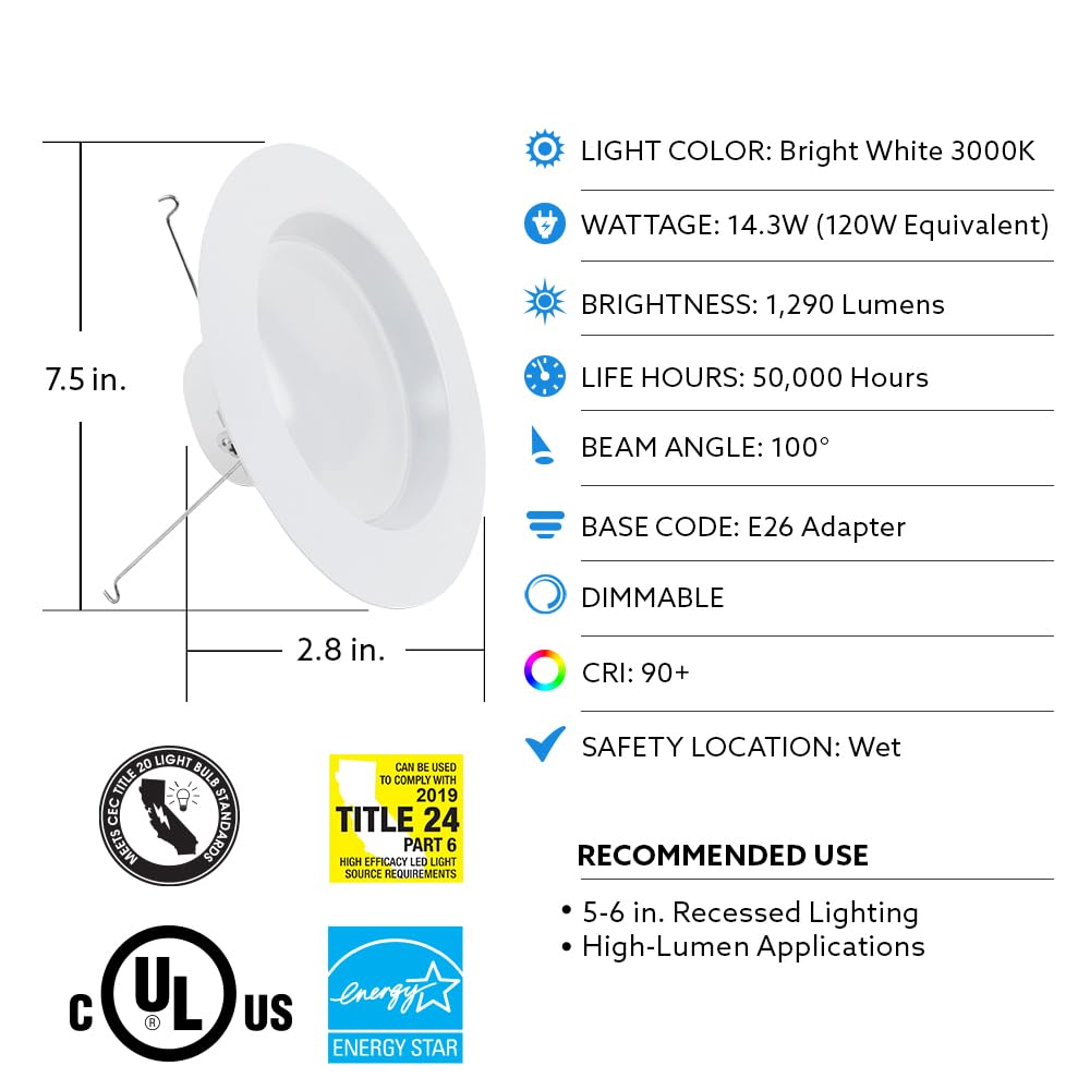 Energy Efficient LED Downlight Retrofit Kit with Adjustable Trim