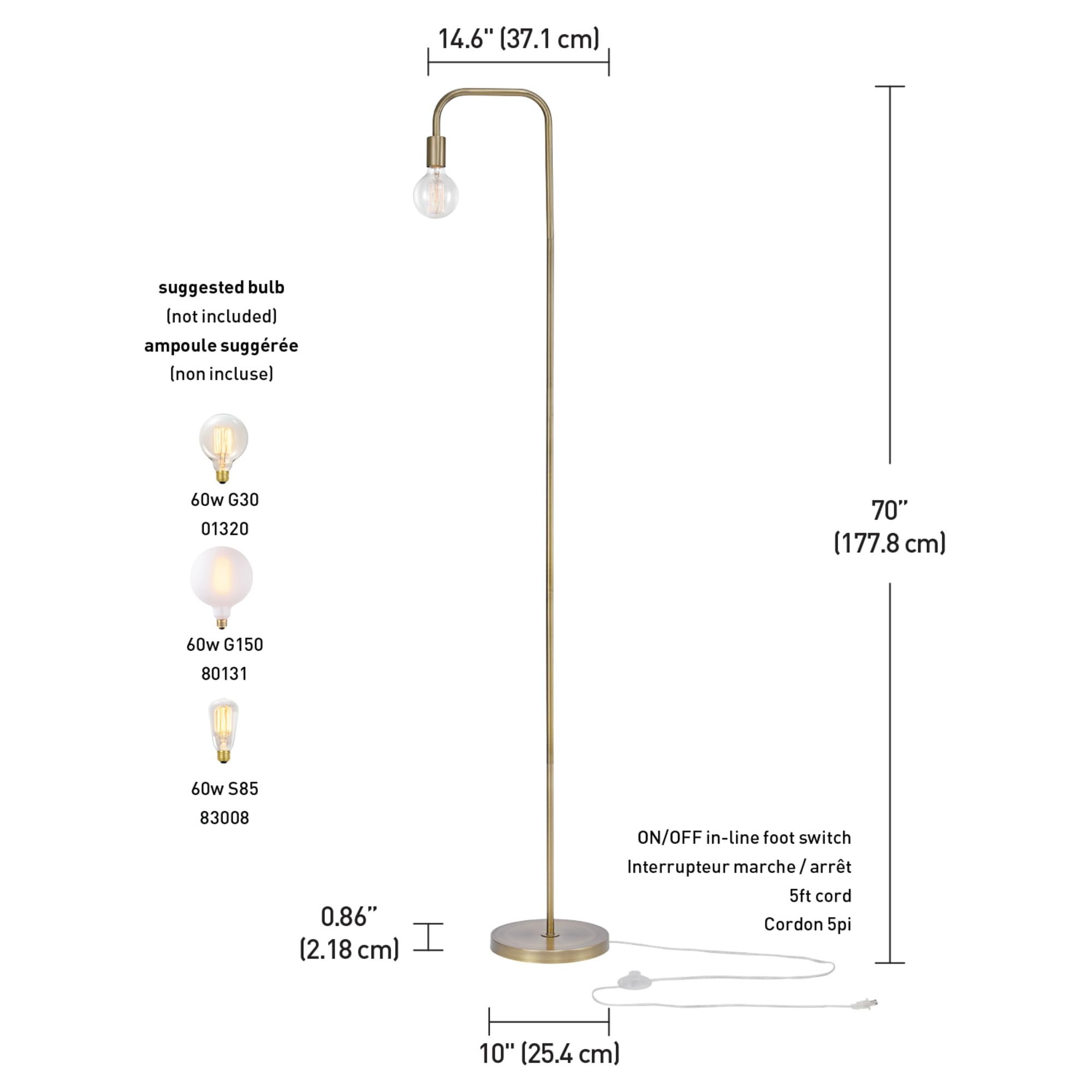 Elegant 70 Inch Floor Lamp with Foot Switch