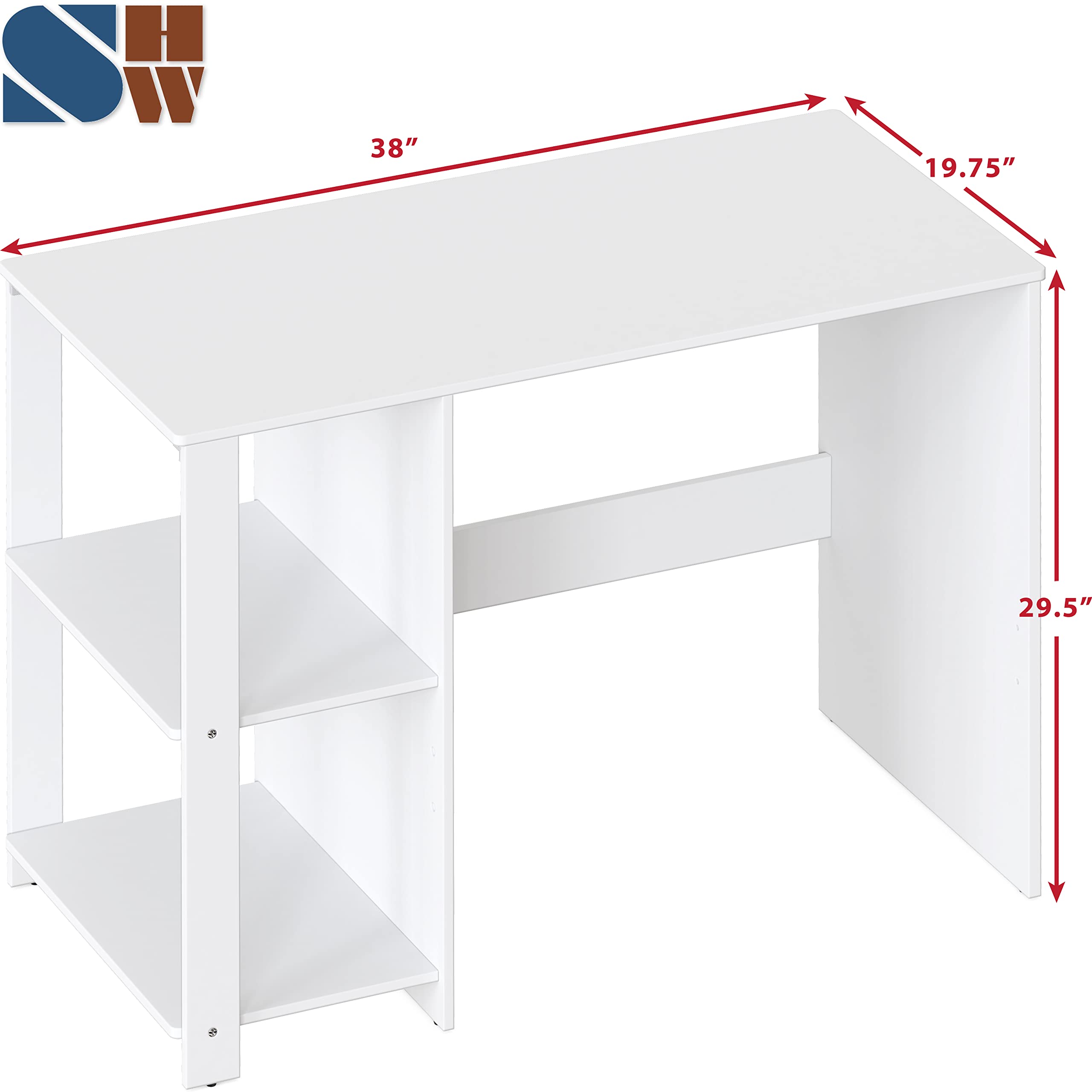 SHW 38 Inch Black Home Office Desk with Shelves