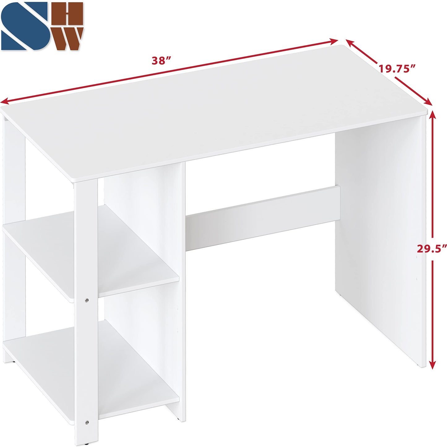SHW 38 Inch Black Home Office Desk with Shelves