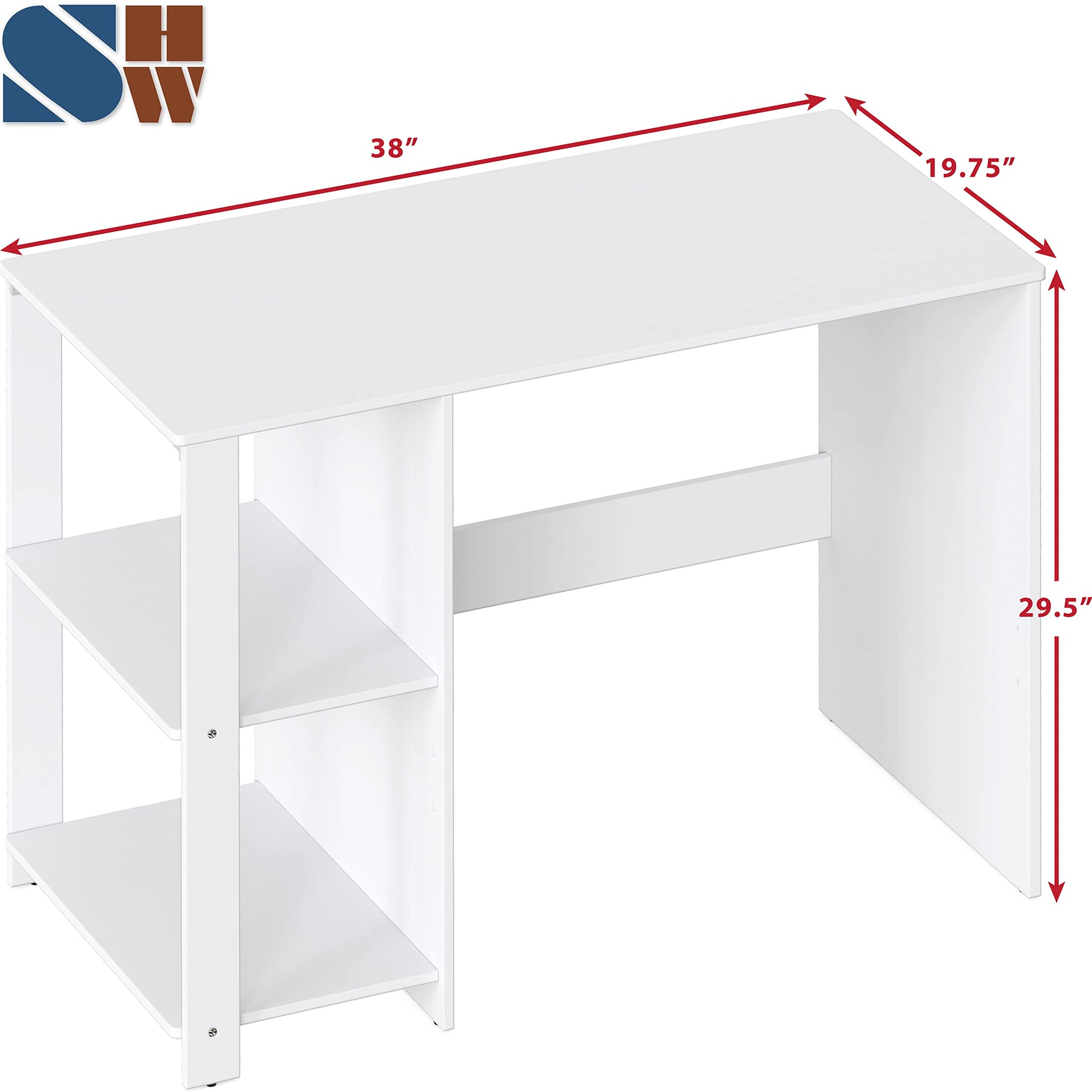 SHW 38 Inch Black Home Office Desk with Shelves
