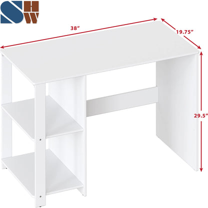 SHW 38 Inch Black Home Office Desk with Shelves