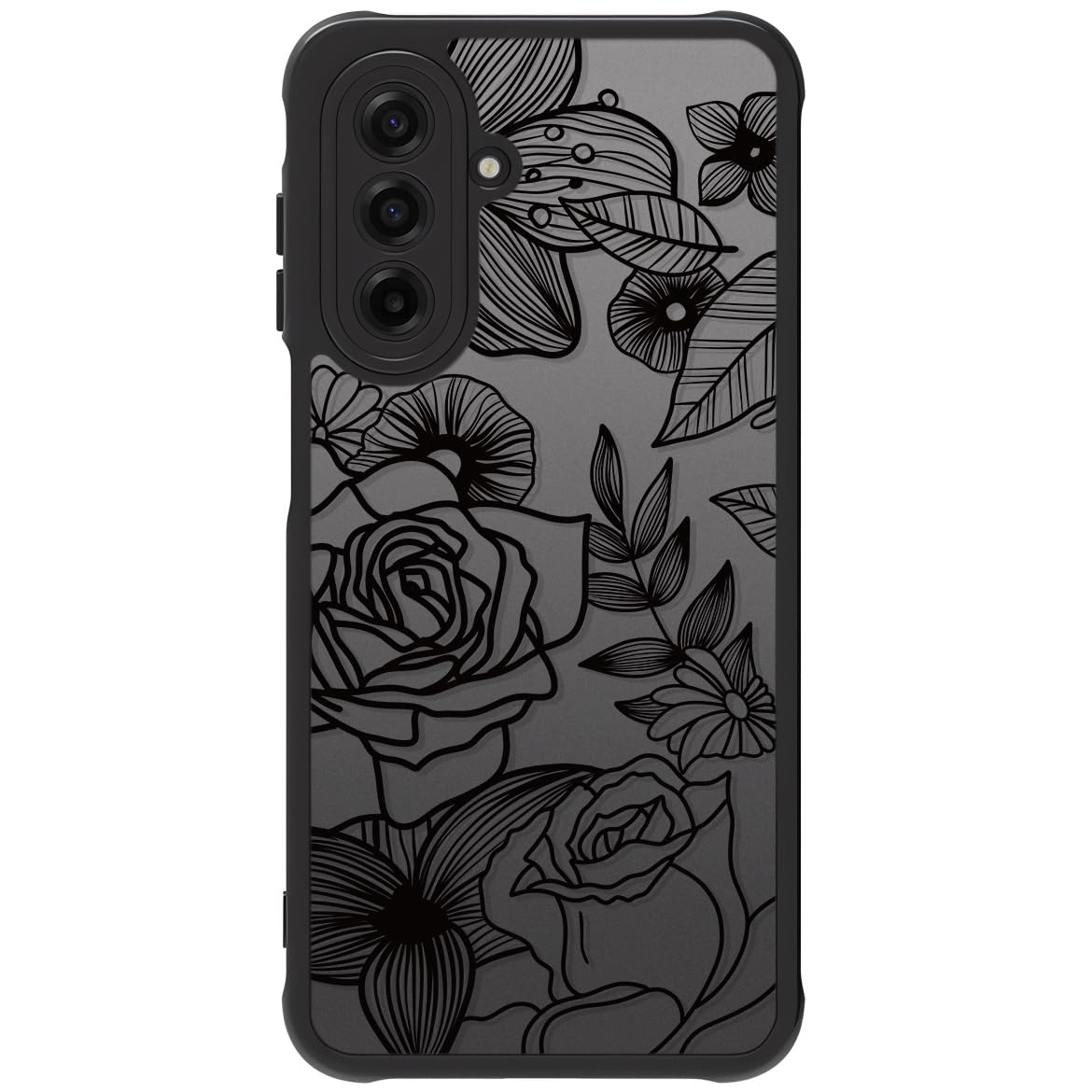 Samsung Galaxy A16 5G Case Black Line Art Floral Rose Pattern Heavy Duty PC