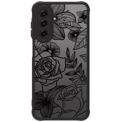 Samsung Galaxy A16 5G Case Black Line Art Floral Rose Pattern Heavy Duty PC