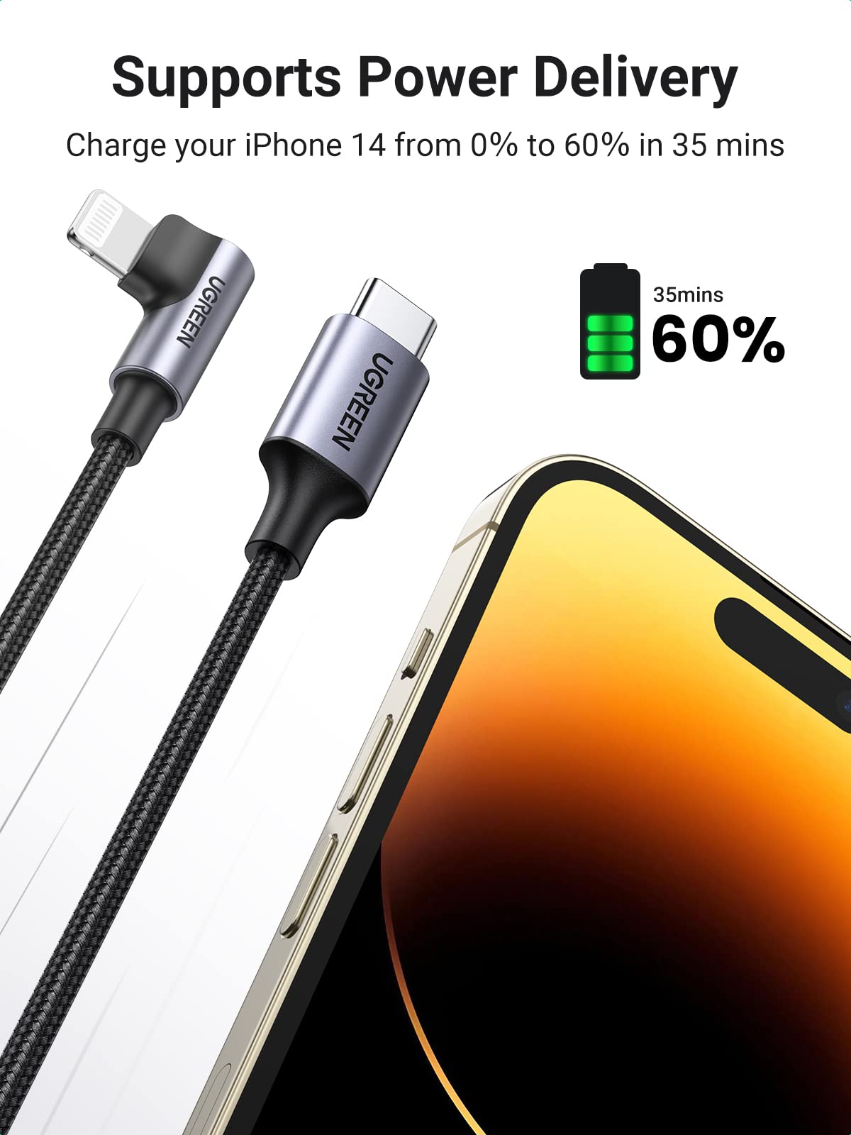 UGREEN MFi Certified 90 Degree Lightning Cable 6FT