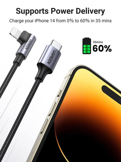 UGREEN MFi Certified 90 Degree Lightning Cable 6FT