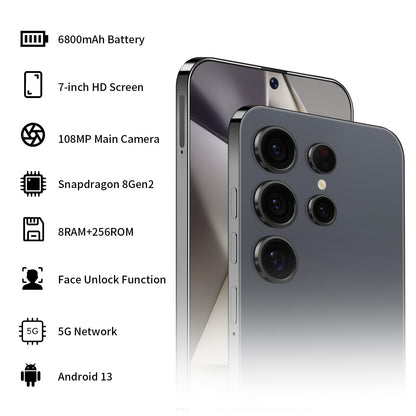 Unlocked S24 Ultra Android Phone 5G 6800mAh Dual SIM 108MP Camera Titanium Black