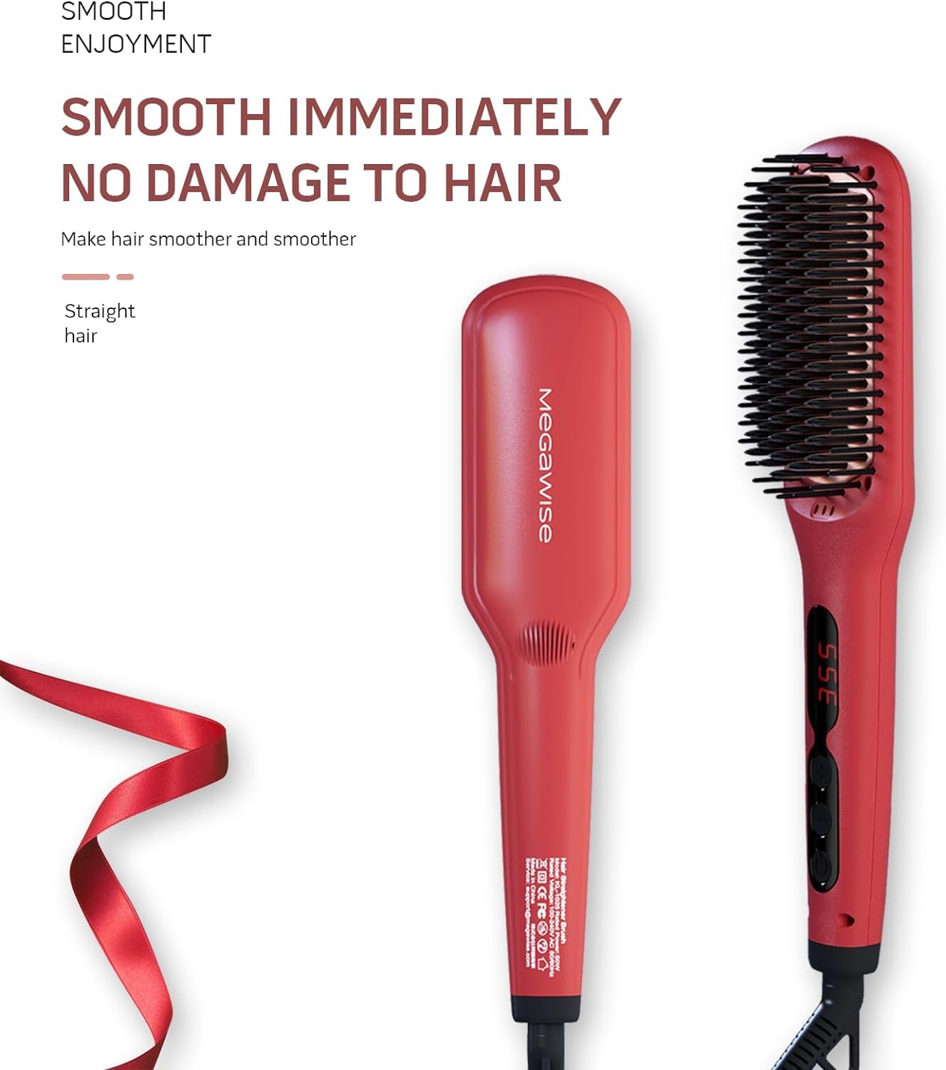 Megawise Pro Ceramic Hair Straightener Brush with Fast Heating