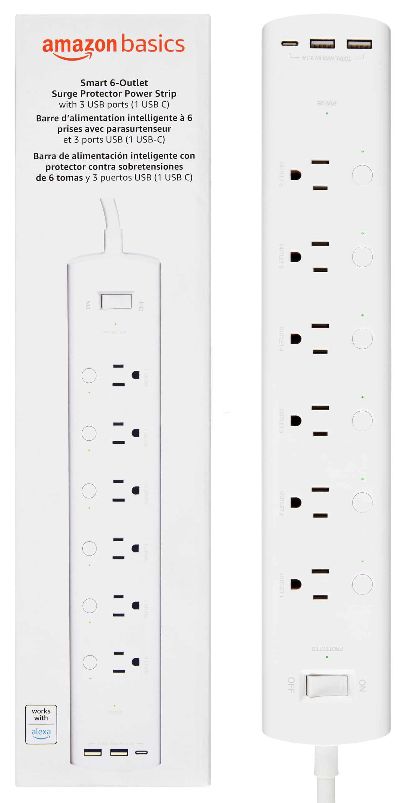 Amazon Basics Smart Power Strip With 3 Independent Outlets